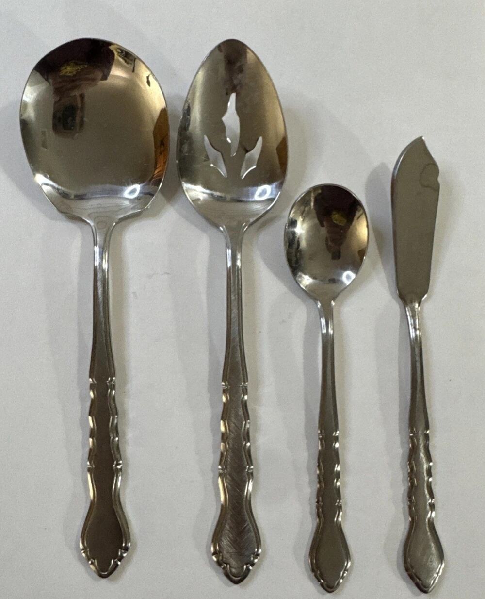 Estia ESI14 Vintage Stainless Serving Set 4 Pc Hostess Spoon Butter Knife MCM